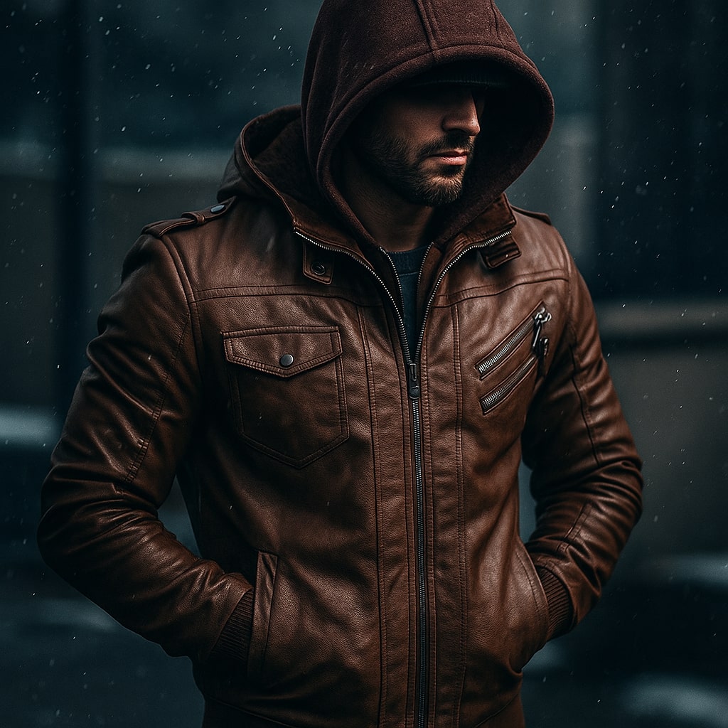 Leonardo Lederjacke mit Kapuze