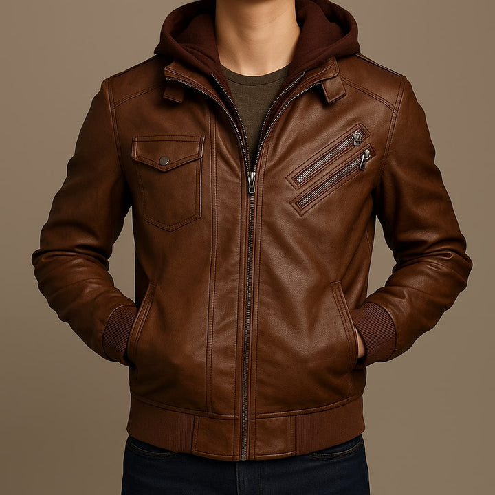 Leonardo Lederjacke mit Kapuze