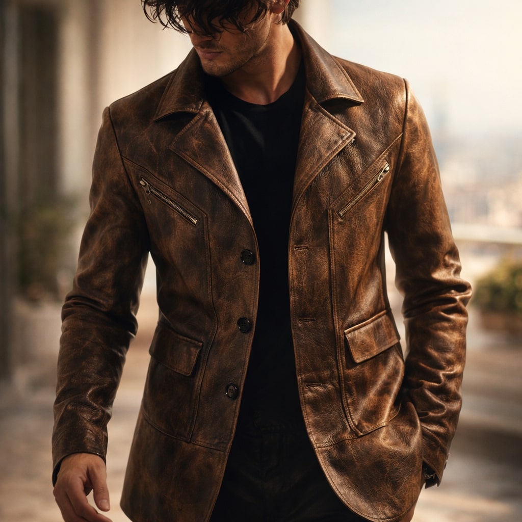 Riccardo Strukturierte Lederjacke