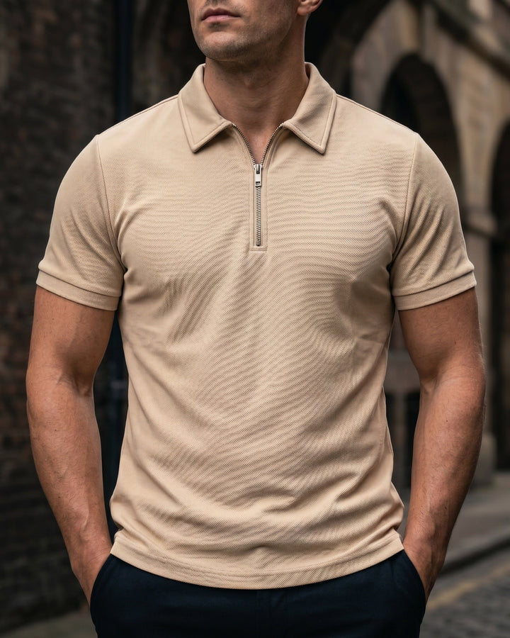 Hugo Piqué-Strick-Poloshirt mit Half-Zip