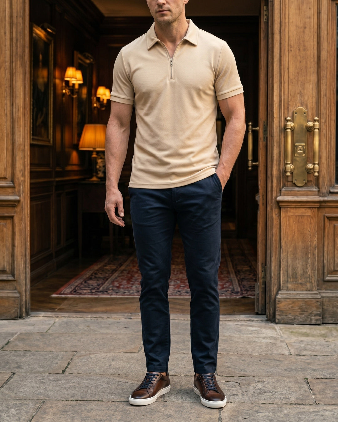 Hugo Piqué-Strick-Poloshirt mit Half-Zip