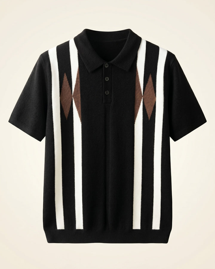 Bruno Strick-Poloshirt mit Streifen und Rautenmuster