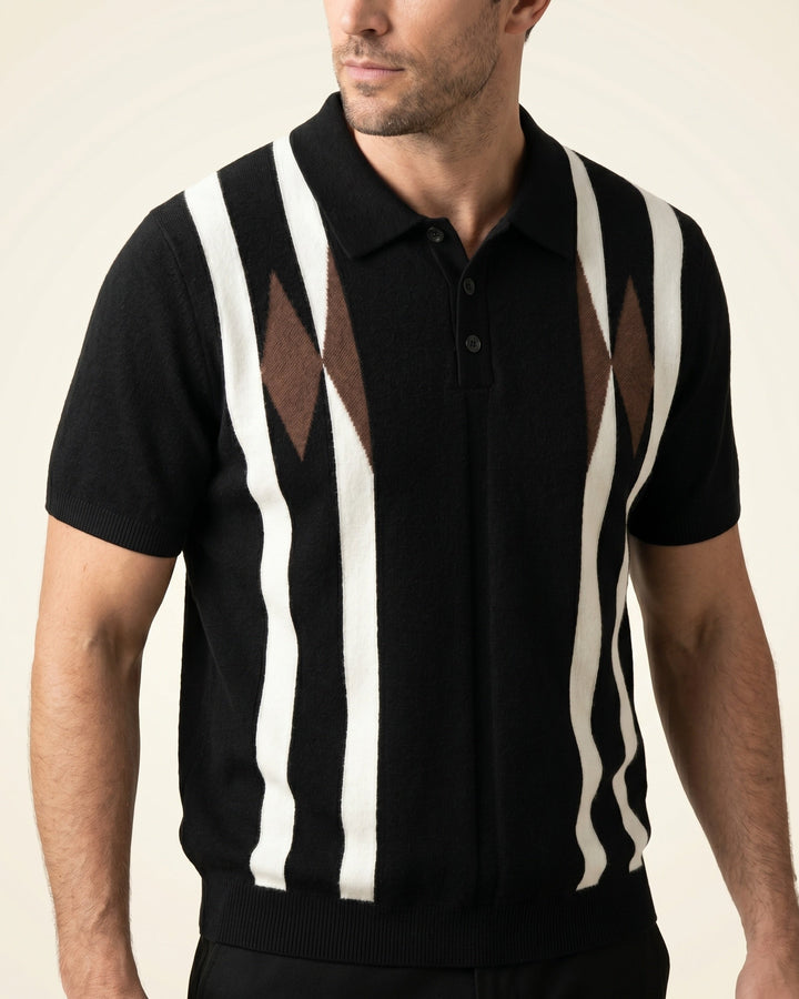 Bruno Strick-Poloshirt mit Streifen und Rautenmuster
