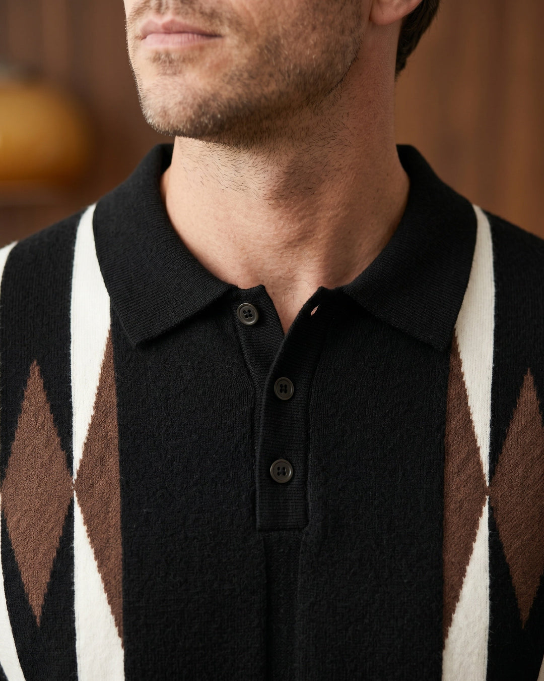 Bruno Strick-Poloshirt mit Streifen und Rautenmuster