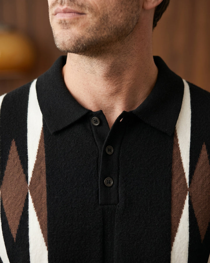 Bruno Strick-Poloshirt mit Streifen und Rautenmuster