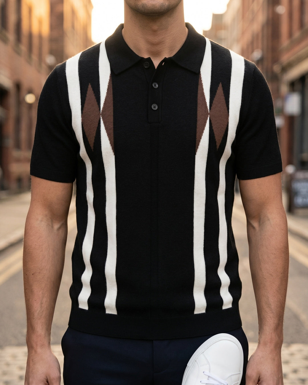 Bruno Strick-Poloshirt mit Streifen und Rautenmuster
