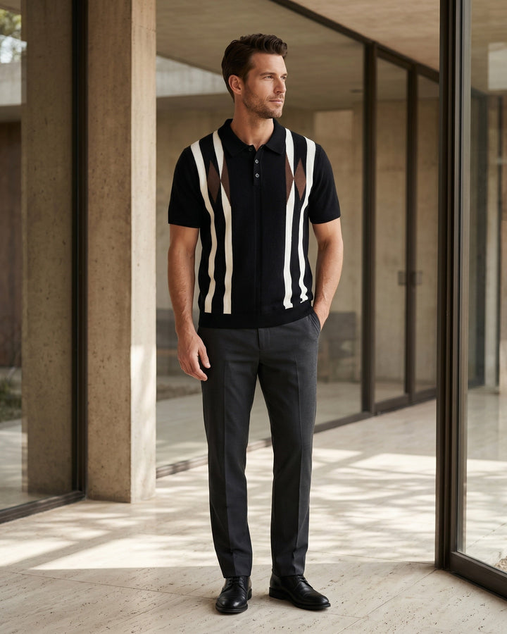 Bruno Strick-Poloshirt mit Streifen und Rautenmuster