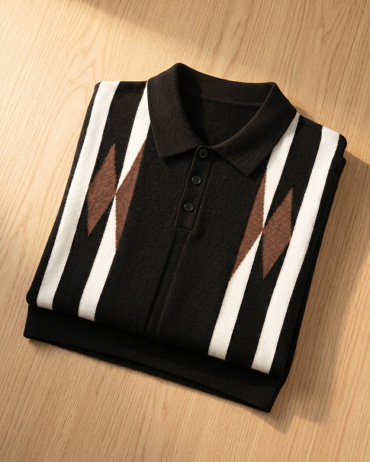 Bruno Strick-Poloshirt mit Streifen und Rautenmuster