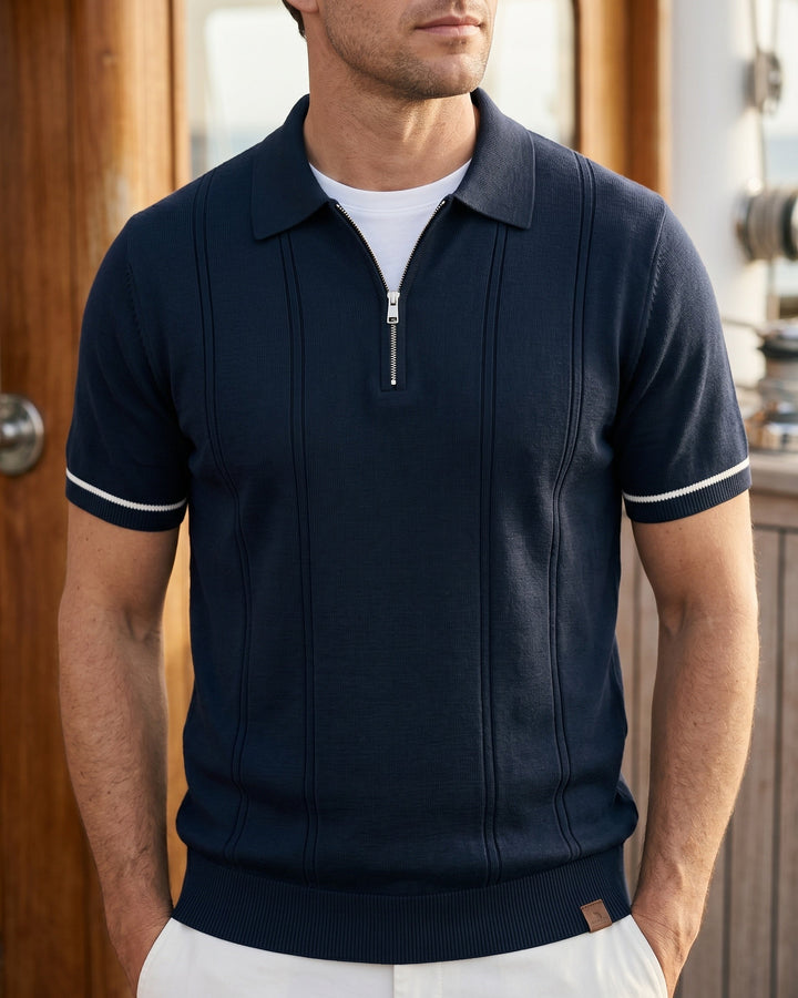 Valerio Strick-Poloshirt aus Viskose-Mix mit Half-Zip