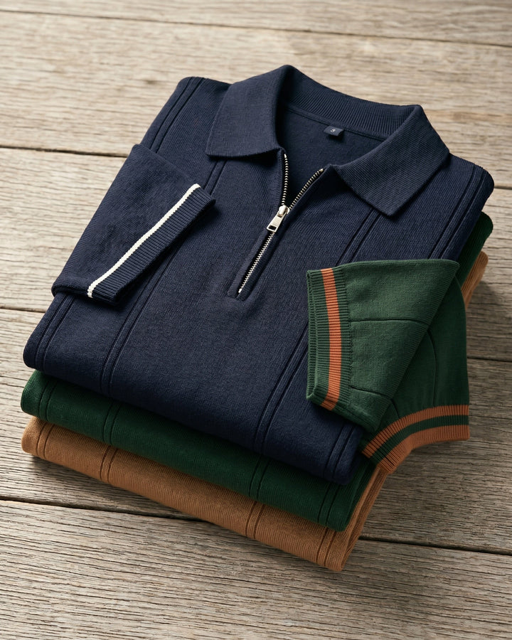 Valerio Strick-Poloshirt aus Viskose-Mix mit Half-Zip