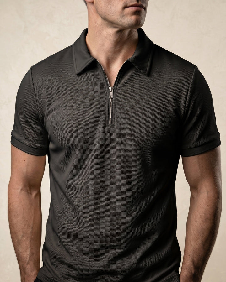 Hugo Piqué-Strick-Poloshirt mit Half-Zip