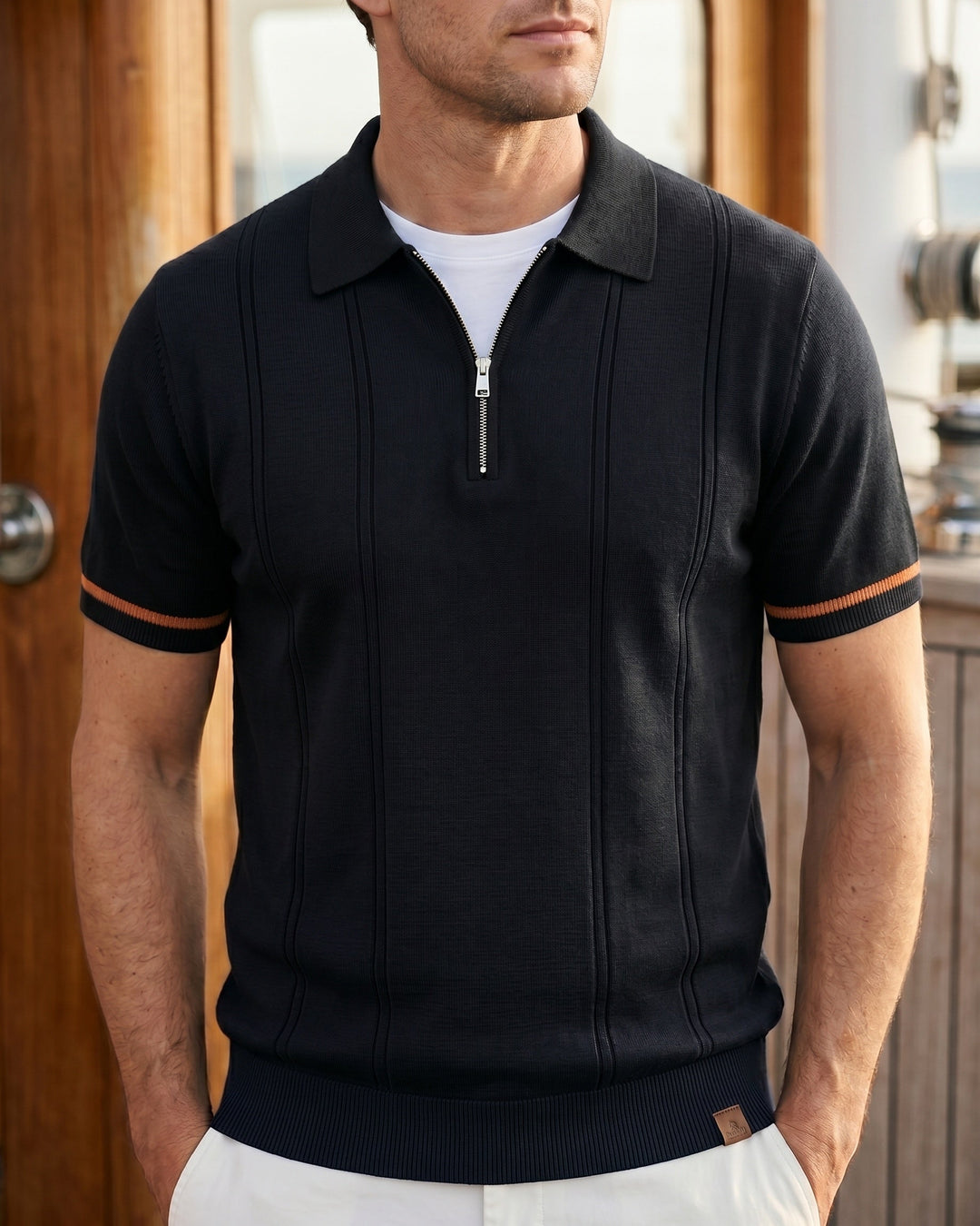 Valerio Strick-Poloshirt aus Viskose-Mix mit Half-Zip