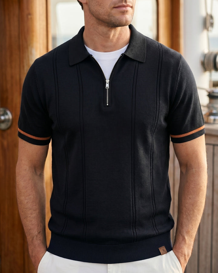 Valerio Strick-Poloshirt aus Viskose-Mix mit Half-Zip