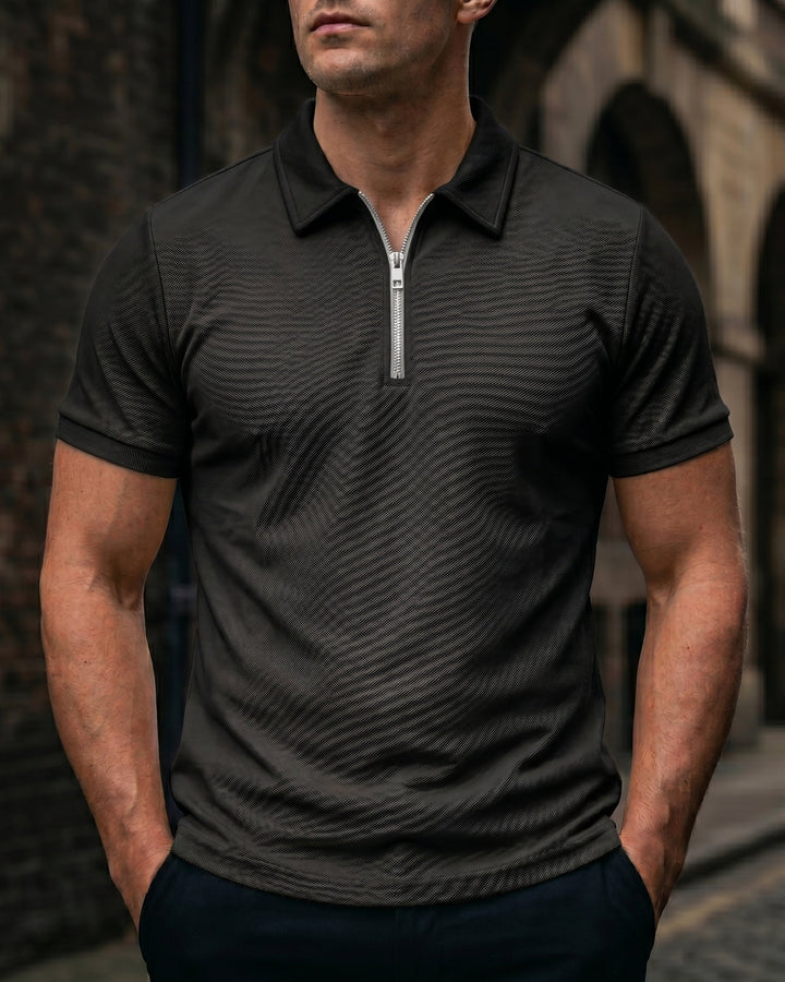 Hugo Piqué-Strick-Poloshirt mit Half-Zip