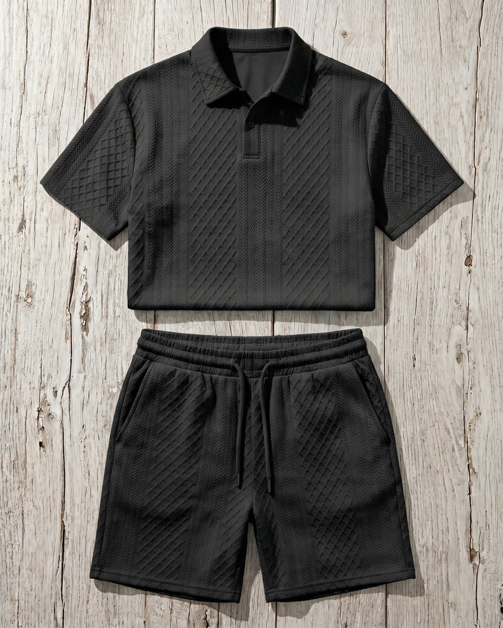 Giulio Set aus strukturiertem Poloshirt und Shorts