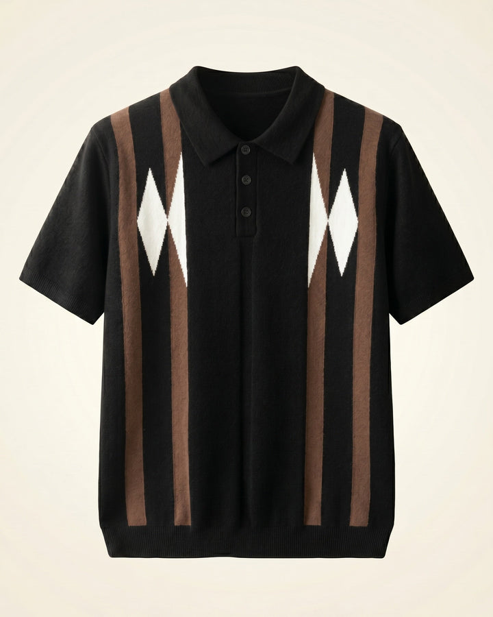 Bruno Strick-Poloshirt mit Streifen und Rautenmuster