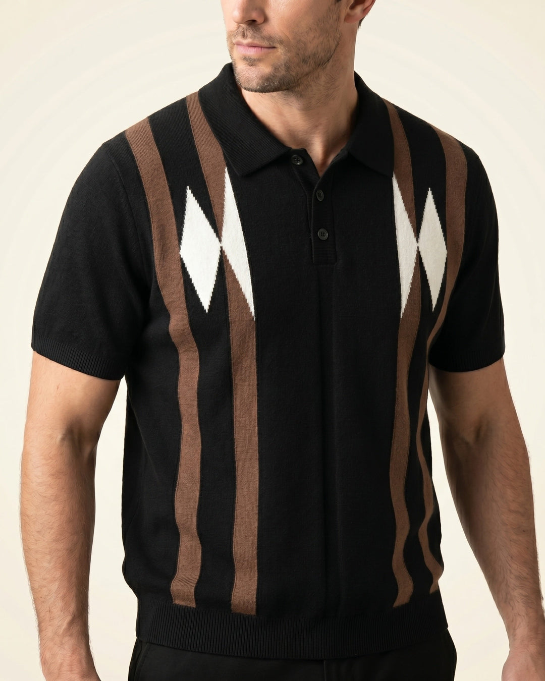 Bruno Strick-Poloshirt mit Streifen und Rautenmuster