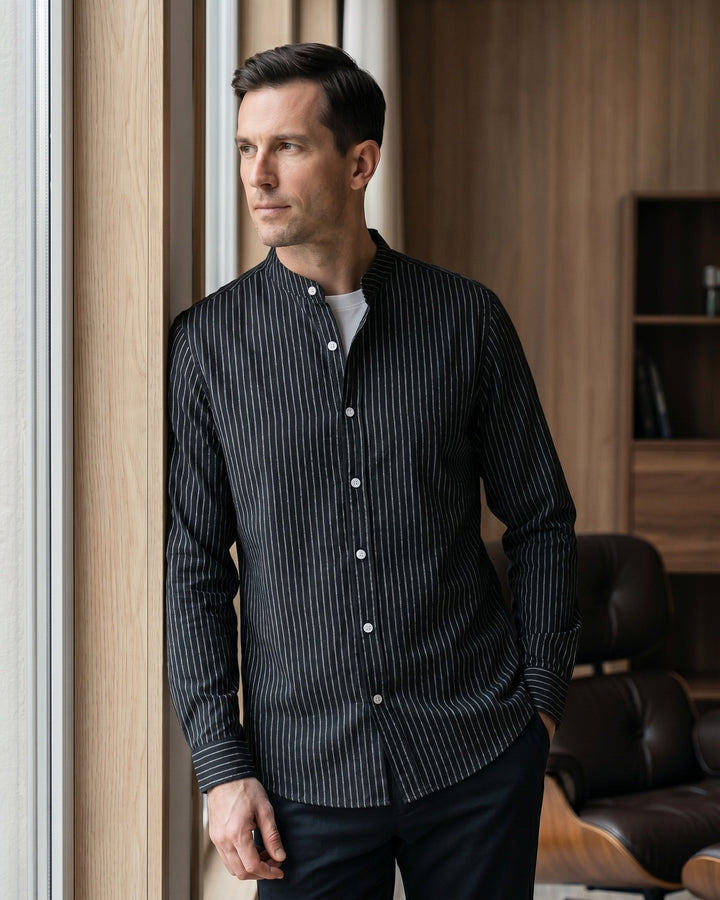 Ottavio Leinenhemd mit Mandarin-Kragen