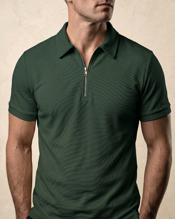 Hugo Piqué-Strick-Poloshirt mit Half-Zip