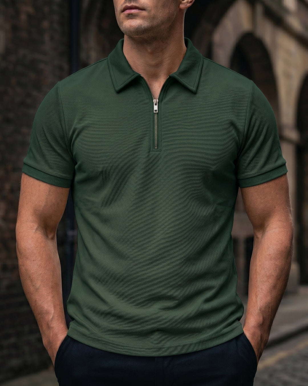Hugo Piqué-Strick-Poloshirt mit Half-Zip