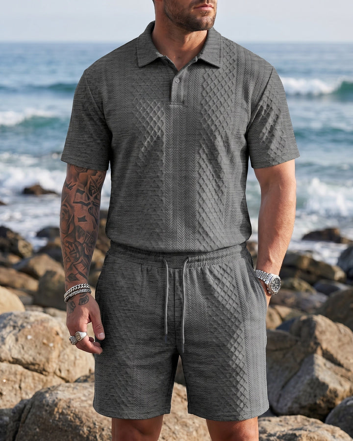 Giulio Set aus strukturiertem Poloshirt und Shorts