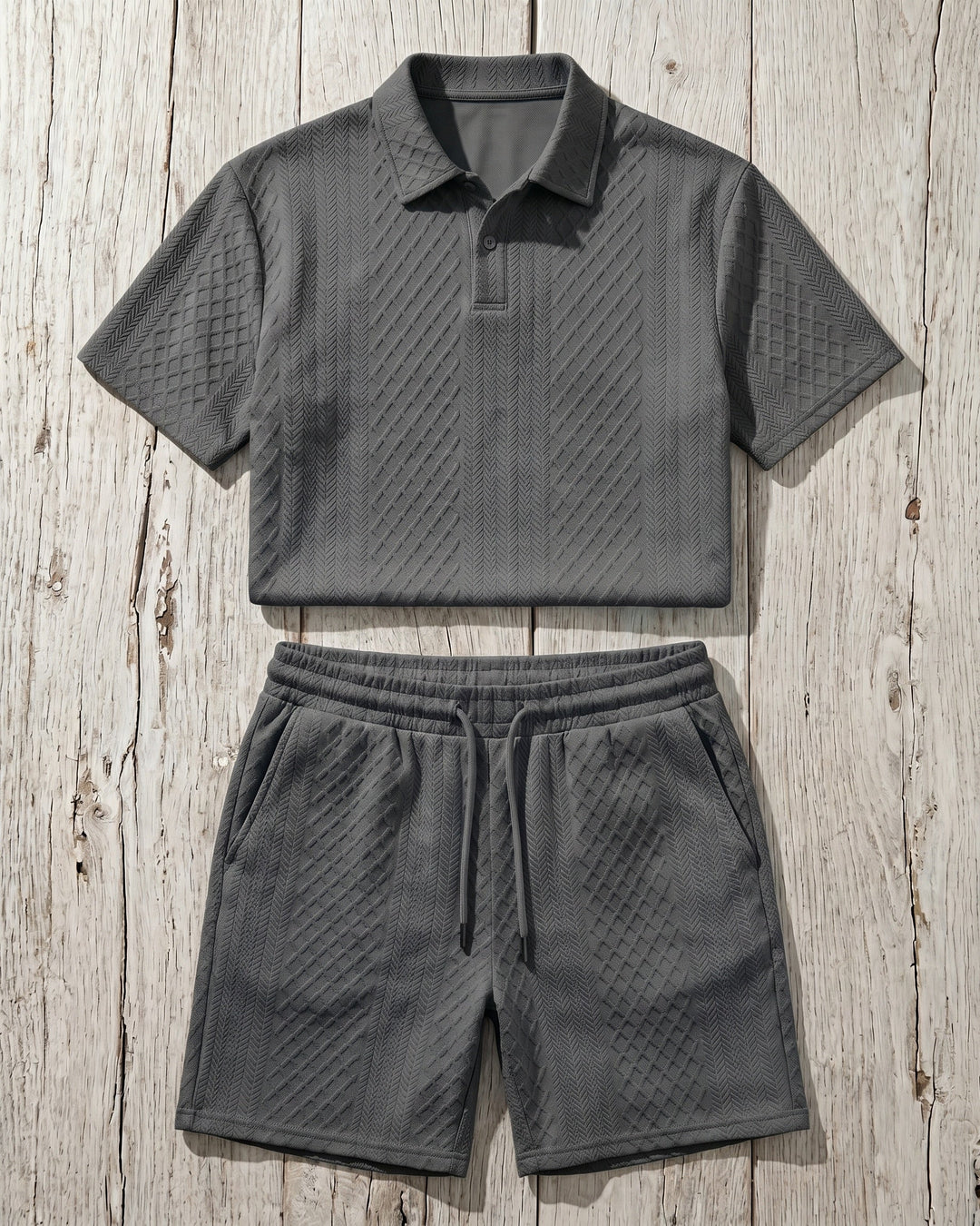 Giulio Set aus strukturiertem Poloshirt und Shorts