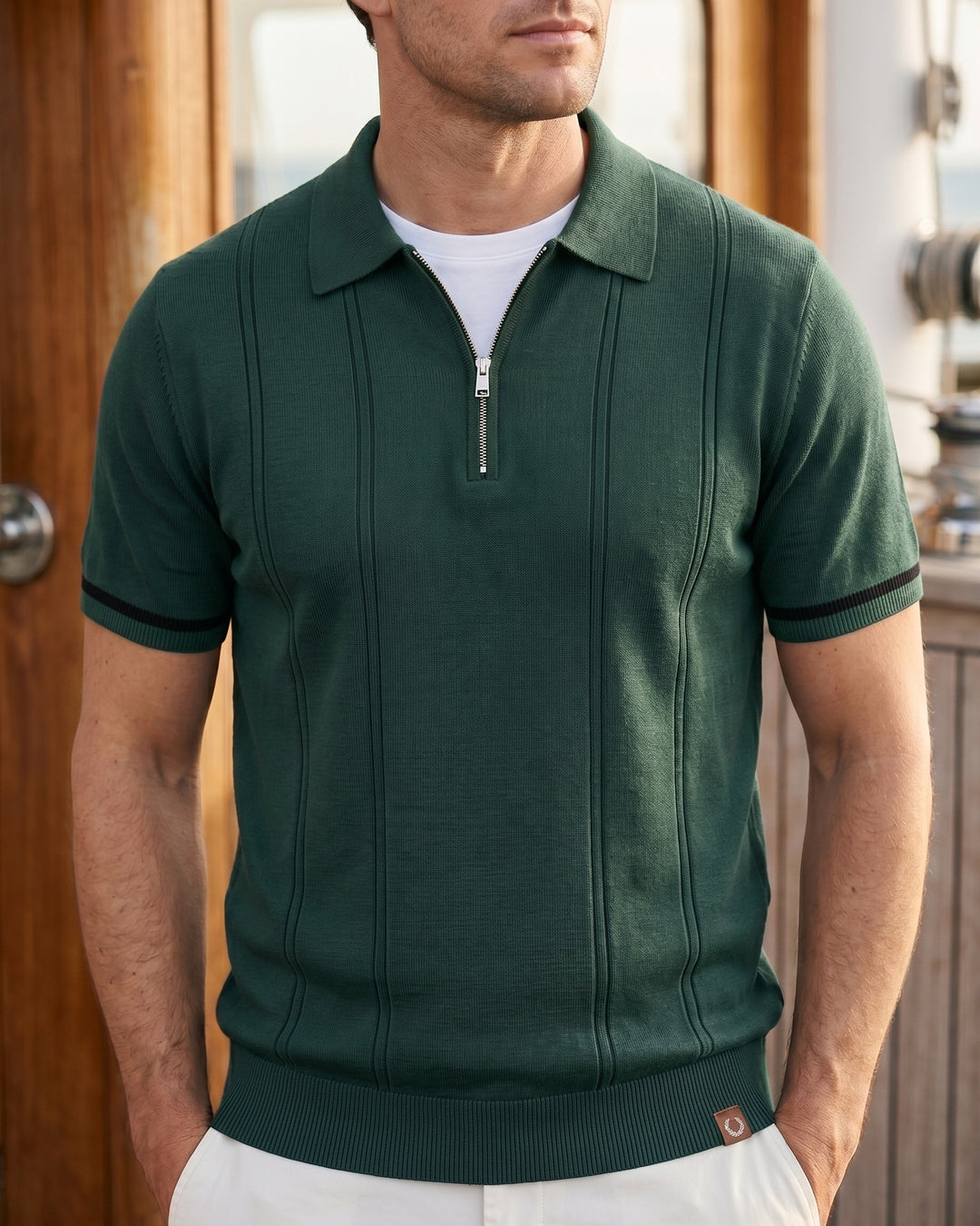 Valerio Strick-Poloshirt aus Viskose-Mix mit Half-Zip