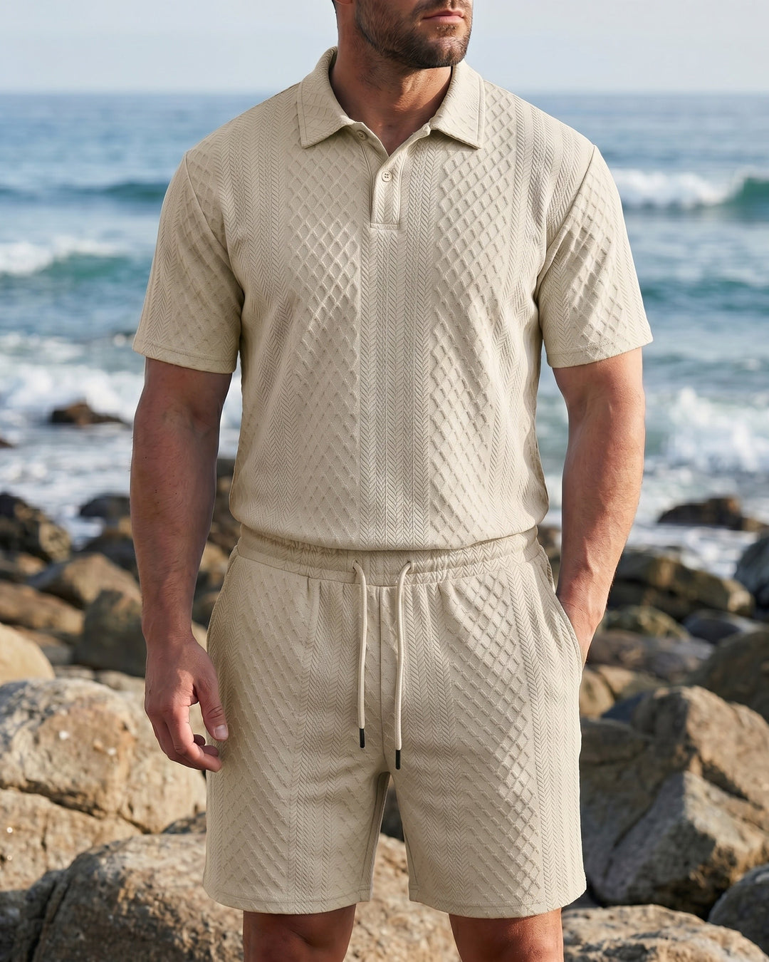Giulio Set aus strukturiertem Poloshirt und Shorts