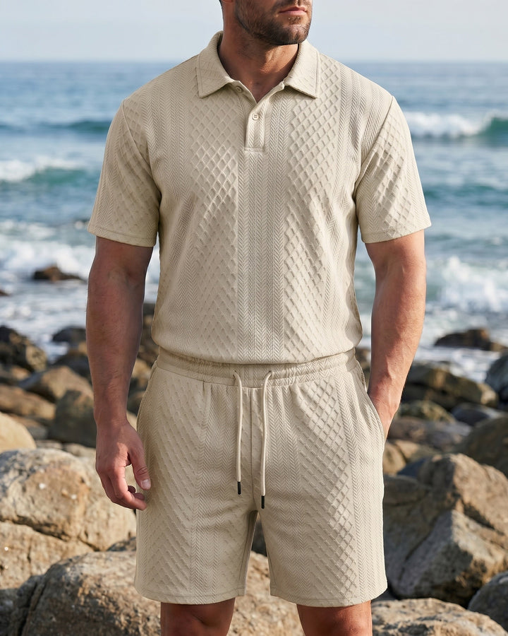 Giulio Set aus strukturiertem Poloshirt und Shorts