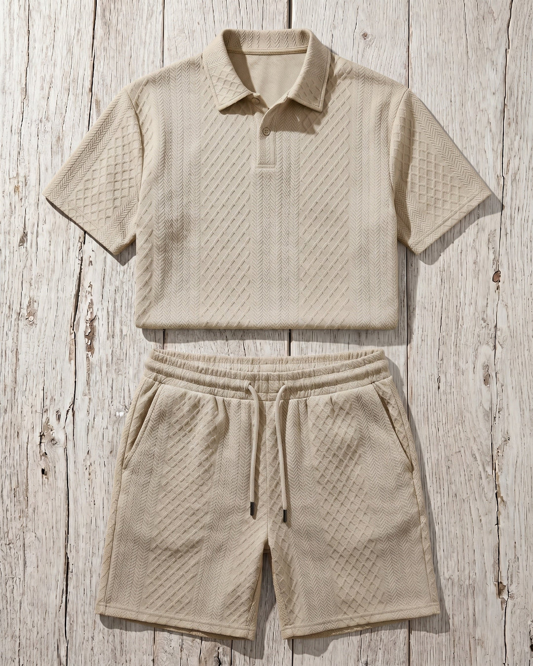 Giulio Set aus strukturiertem Poloshirt und Shorts