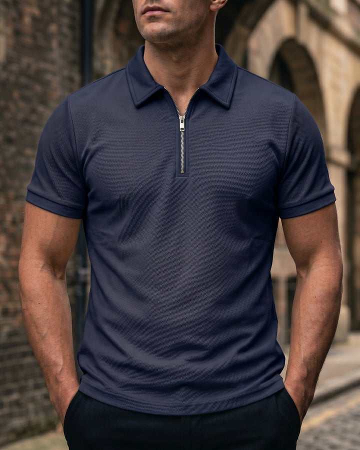 Hugo Piqué-Strick-Poloshirt mit Half-Zip
