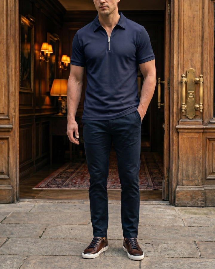 Hugo Piqué-Strick-Poloshirt mit Half-Zip