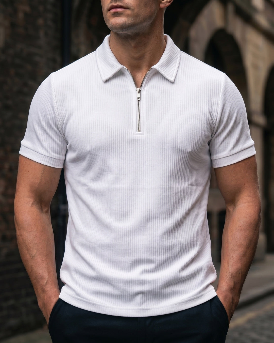Hugo Piqué-Strick-Poloshirt mit Half-Zip