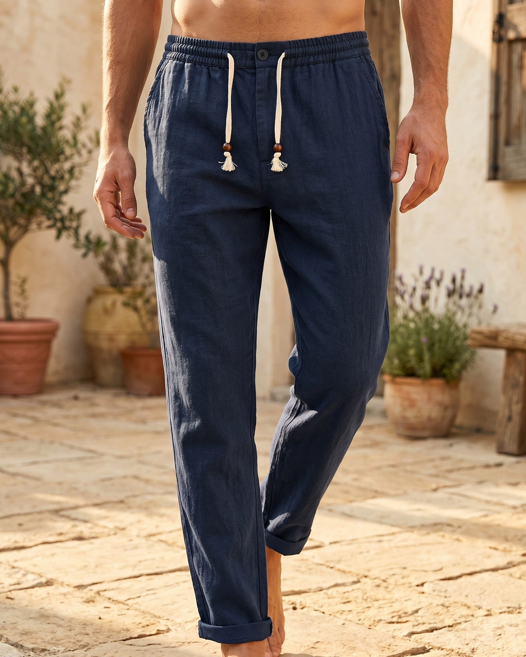 Domenico Sommerliche Leinenhose mit Kordelzug