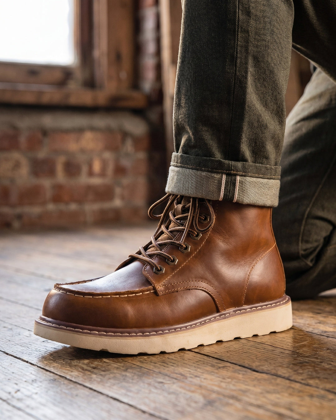Raimondo Knöchelhoher Leder-Stiefel mit Mokassinnaht