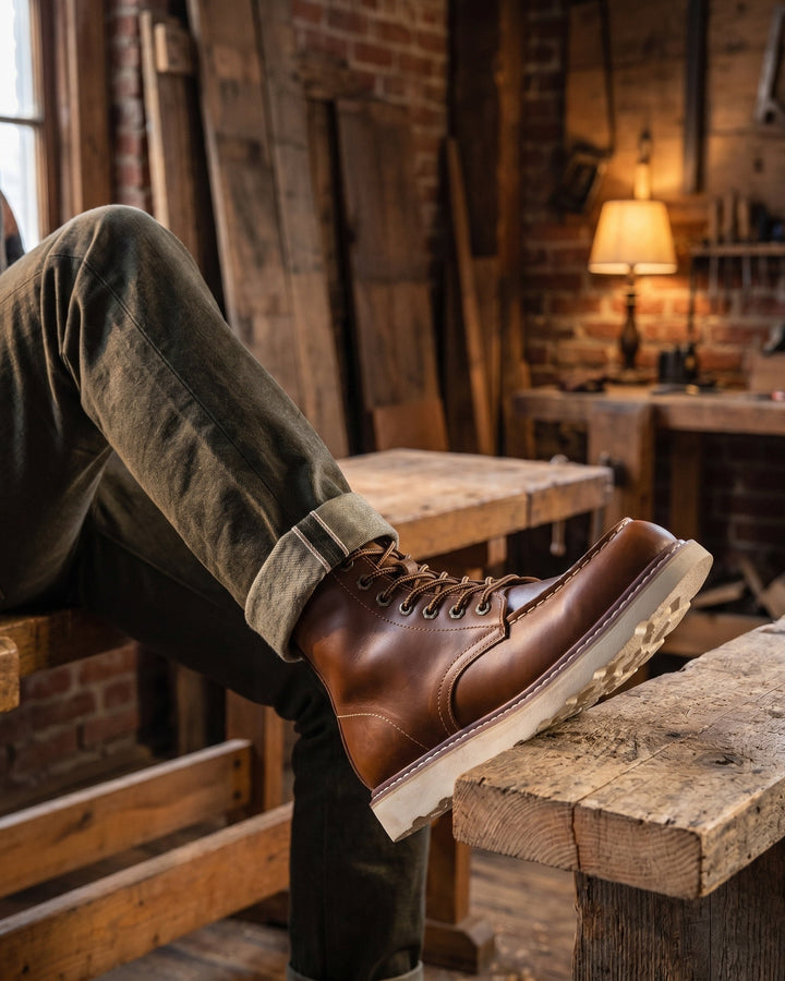 Raimondo Knöchelhoher Leder-Stiefel mit Mokassinnaht