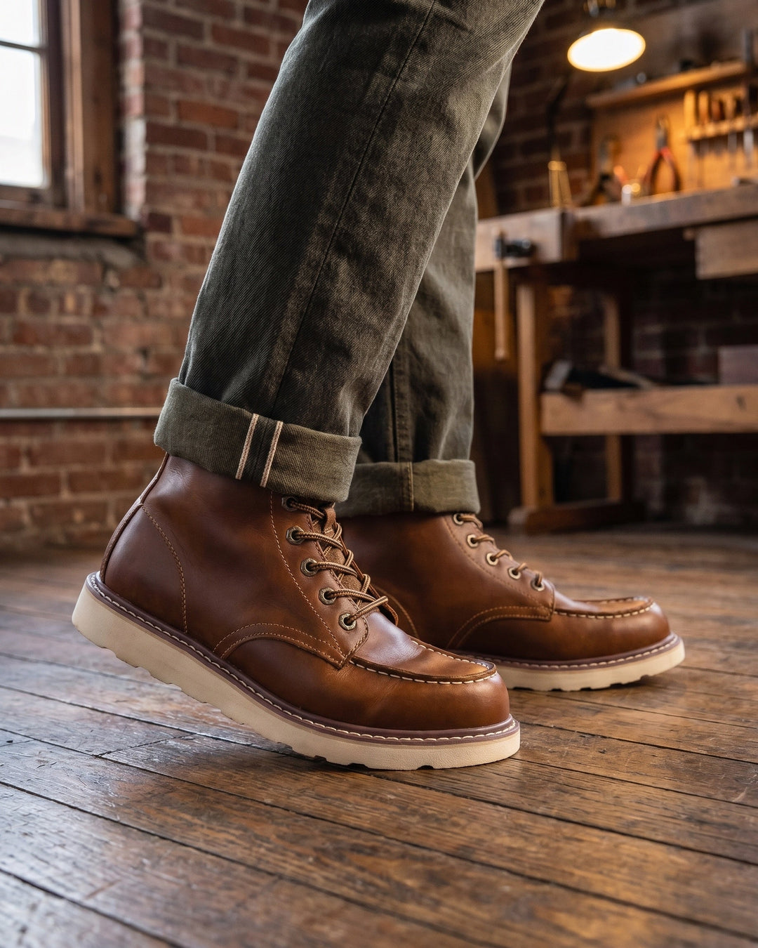 Raimondo Knöchelhoher Leder-Stiefel mit Mokassinnaht